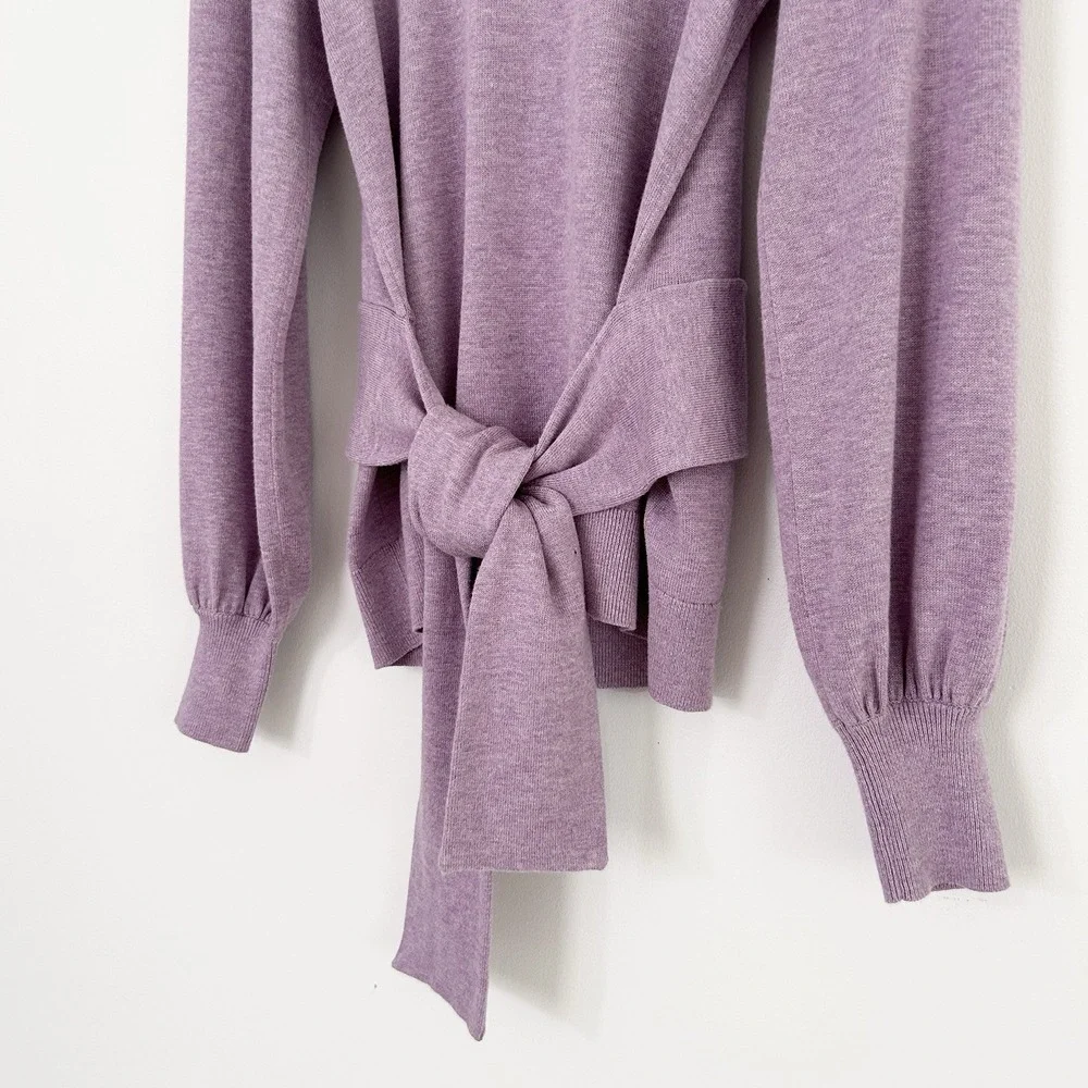 Lauren Ralph Lauren Women's XS Purple Puff Long Sleeve Belted Cotton Sweater Top - Picture 7 of 16